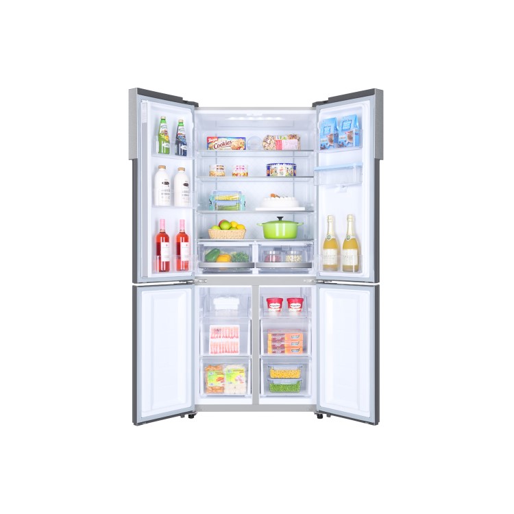 Refurbished Haier HTF-452WM7 Freestanding 452 Litre 70/30 Frost Free American Fridge Freezer Stainless Steel