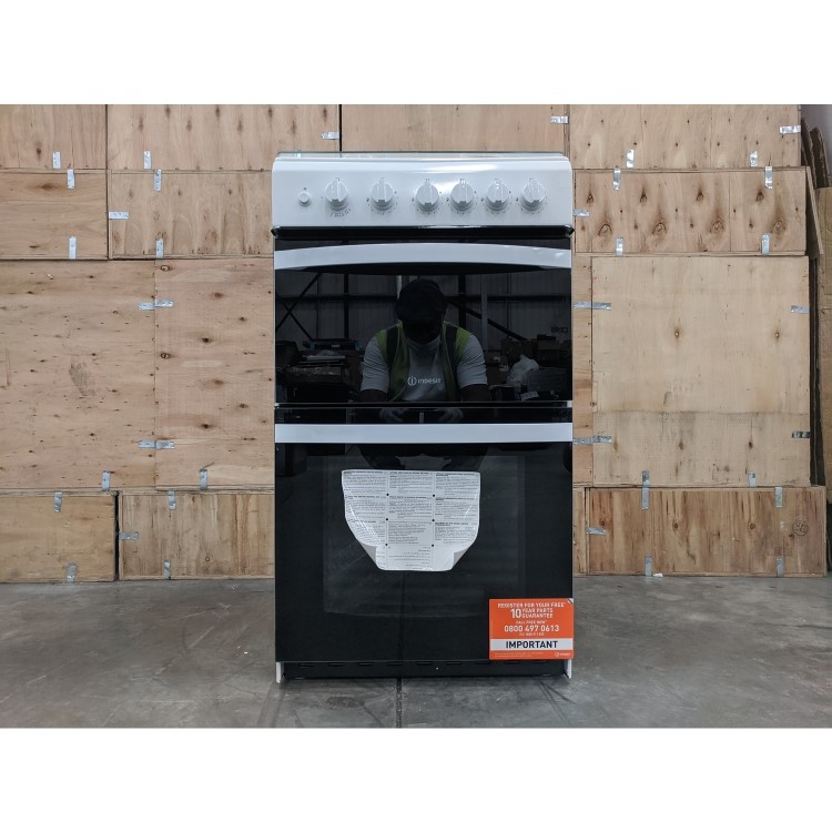 Refurbished Indesit ID5G00KMWL 50cm Double Cavity Gas Cooker with Lid White