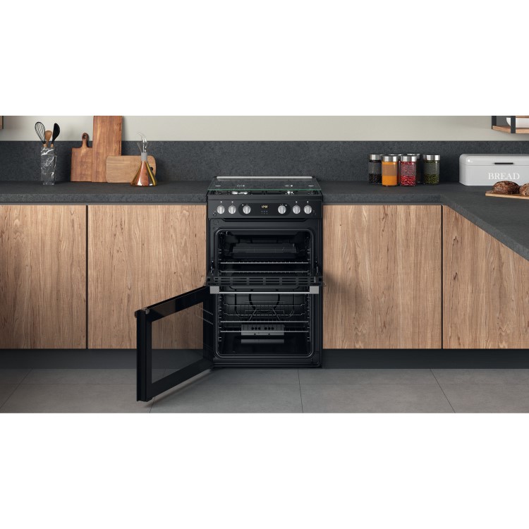 Hotpoint 60cm Double Oven Gas Cooker - Black