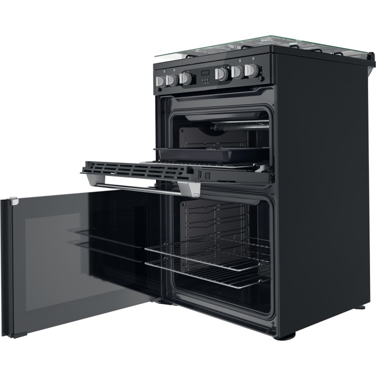 Refurbished Hotpoint HDM67G0C2CB 60cm Double Oven Gas Cooker