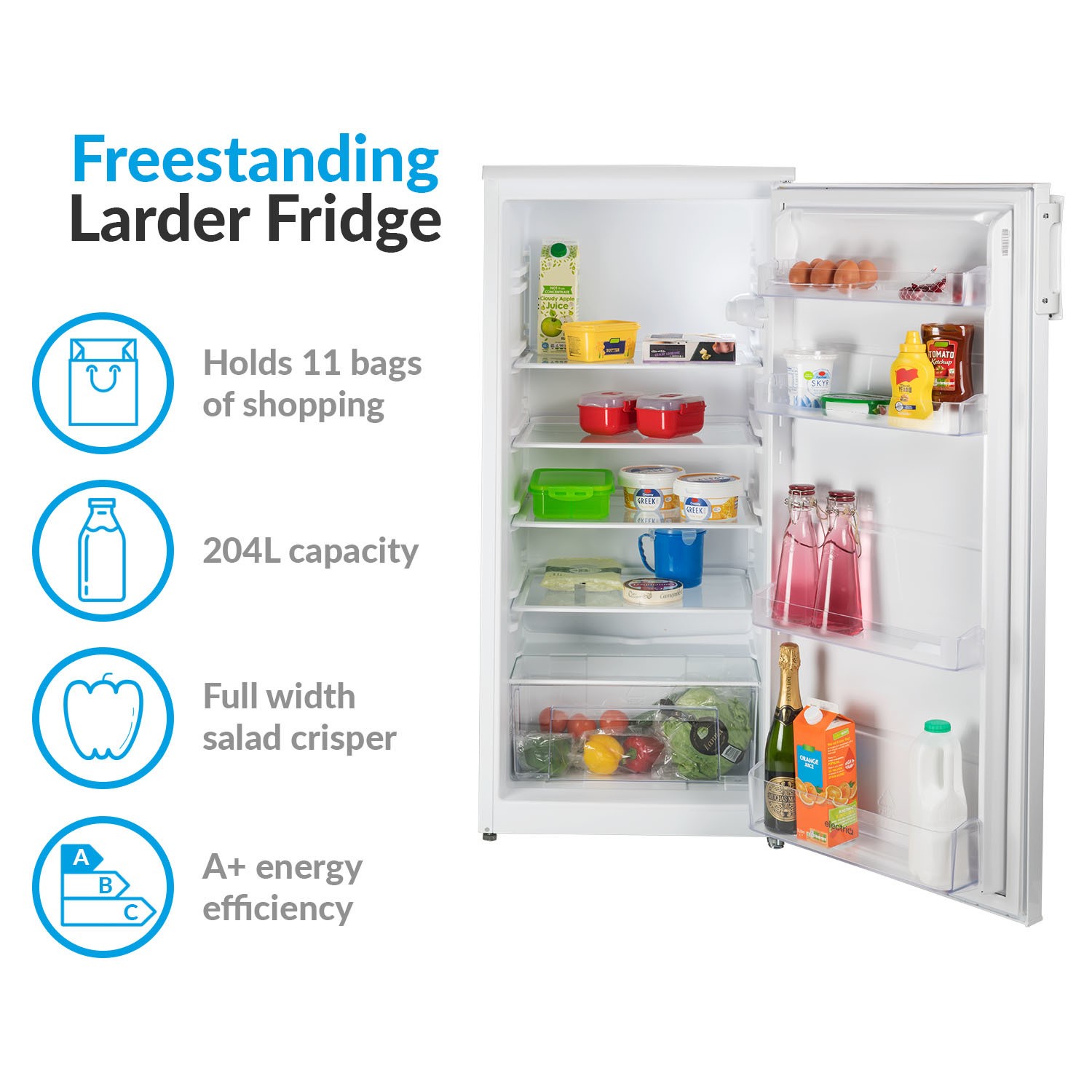 Refurbished electriQ 204 Litre Freestanding Larder Fridge 123cm Tall