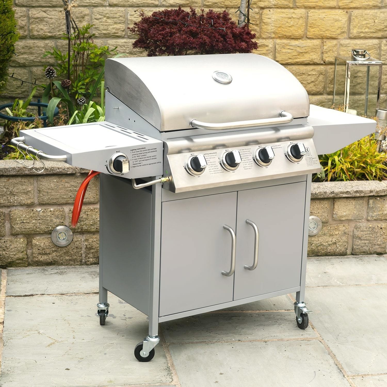 Boss Grill Classic 4 Burner Gas BBQ Grill with Side Burner Silver With FREE Cover