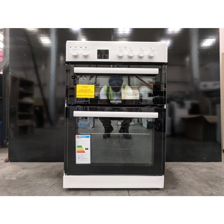 Refurbished electriQ EQEC60W4 60cm Double Cavity Electric Cooker with Ceramic Hob White