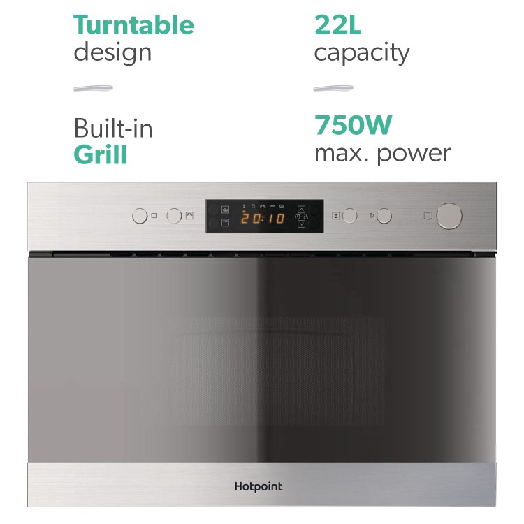 Refurbished Hotpoint MN314IXH Built In 22L with Grill 750W Microwave Stainless Steel