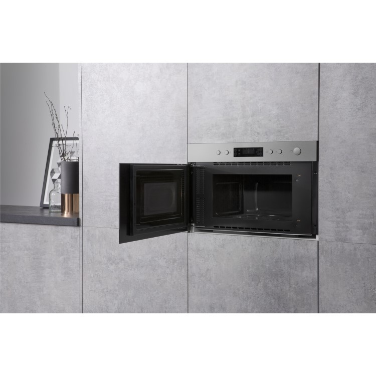 Refurbished Hotpoint MN314IXH Built In 22L with Grill 750W Microwave Stainless Steel