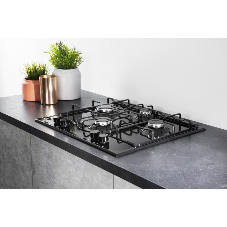 Refurbished Hotpoint PCN642HBK 59cm 4 Burner Gas Hob Black