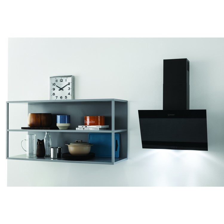 GRADE A2 - Indesit IHVP66LMK 60cm Angled Glass Cooker Hood - Black