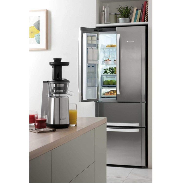 Refurbished Hotpoint FFU4DX1 Quadrio 70cm Wide Frost Free Freestanding Fridge Freezer - Stainless Steel