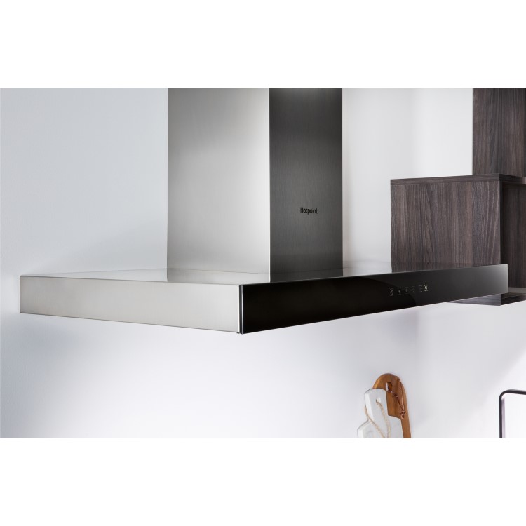 GRADE A3 - Hotpoint PHBS68FLTIX Box Design Touch Control 60cm Chimney Cooker Hood Stainless Steel