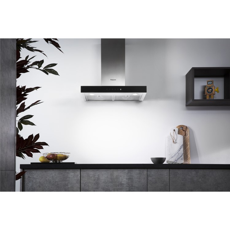 GRADE A3 - Hotpoint PHBS68FLTIX Box Design Touch Control 60cm Chimney Cooker Hood Stainless Steel
