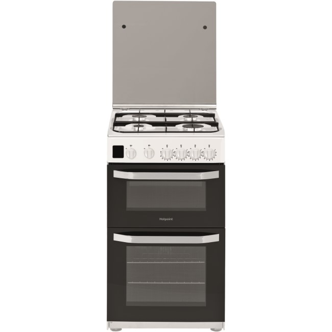 GRADE A2 - Hotpoint 50cm Double Cavity Gas Cooker with Lid - White