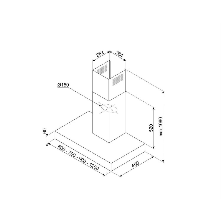Refurbished Smeg KBT700XE 70cm Slimline Chimney Cooker Hood Stainless Steel