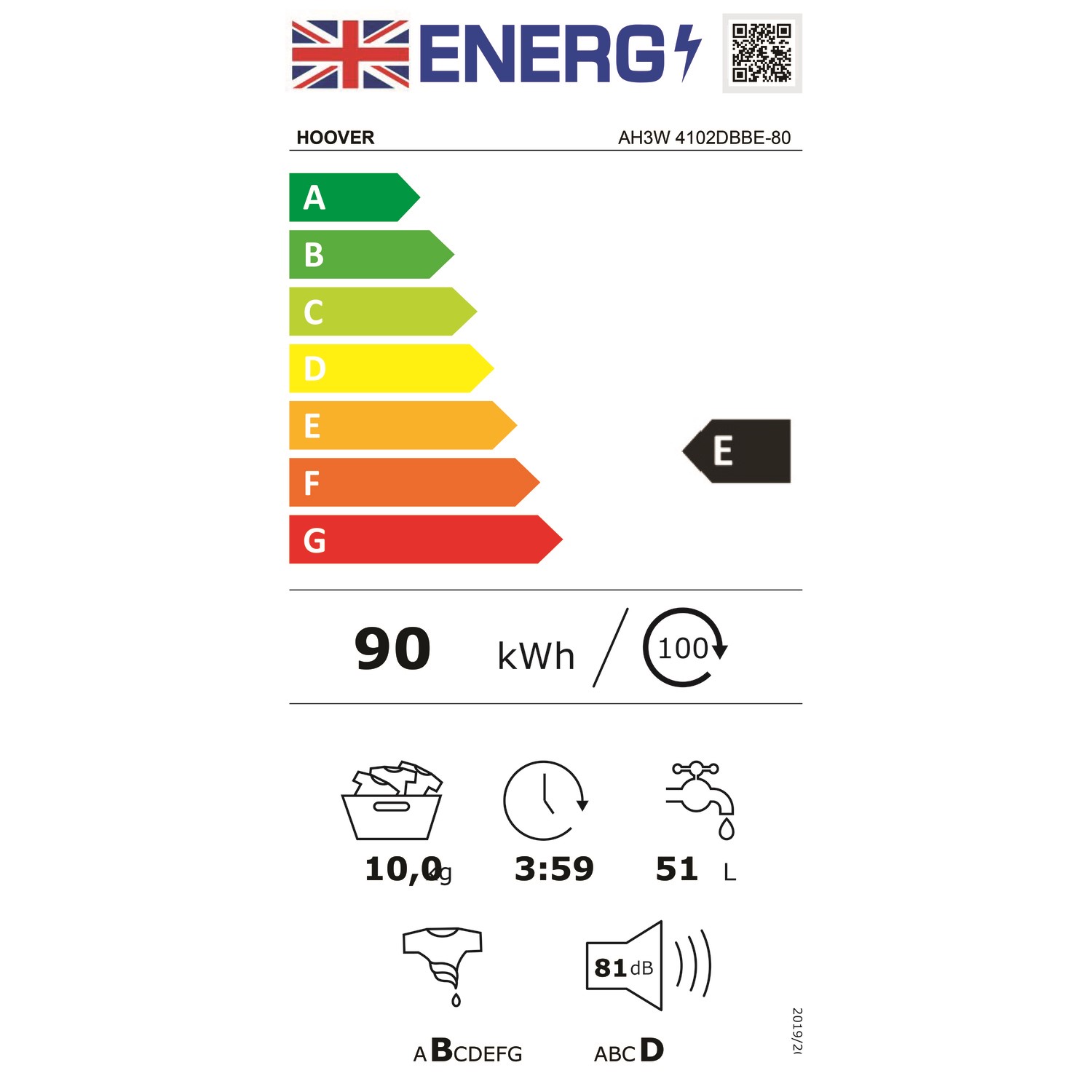 Hoover HWash 300 10kg 1400rpm Freestanding Washing Machine Black