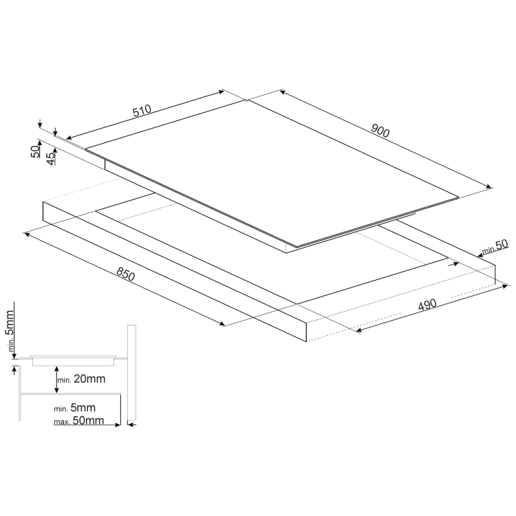 Smeg SE395ETB 90cm 5 Zone Ceramic Hob