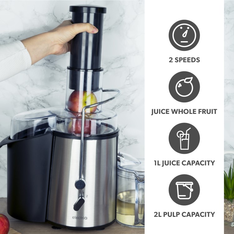 Refurbished electriQ Whole Fruit Centrifugal 990W Power Juicer Stainless Steel