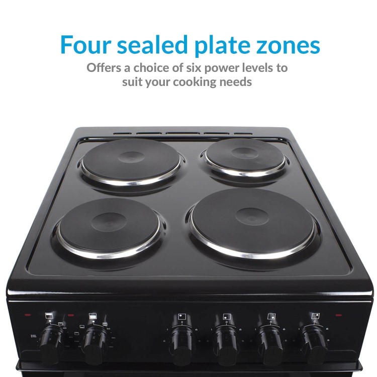 electriQ 50cm Double Cavity Electric Cooker with Sealed Plate Hob - Black