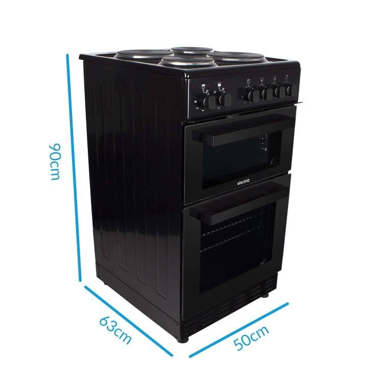 electriQ 50cm Double Cavity Electric Cooker with Sealed Plate Hob - Black