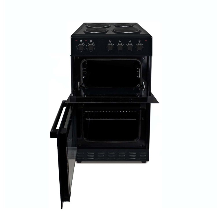 electriQ 50cm Double Cavity Electric Cooker with Sealed Plate Hob - Black