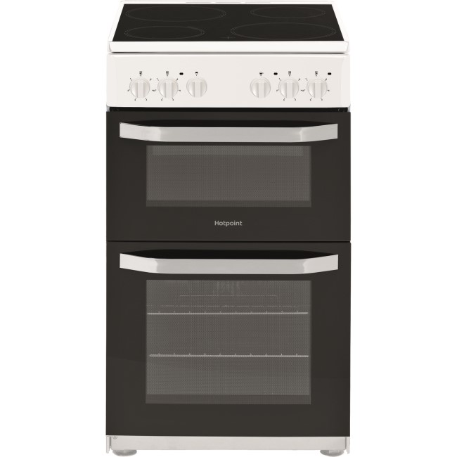 Refurbished Hotpoint HD5V92KCW 50cm Double Oven Electric Cooker With Ceramic Hob White