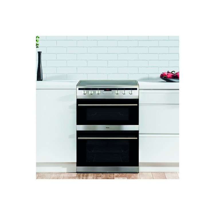 Amica 60cm Double Oven Electric Cooker with Ceramic Hob - Stainless Steel