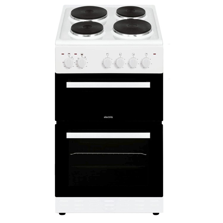 electriQ 50cm Double Cavity Electric Cooker with Sealed Plate Hob - White