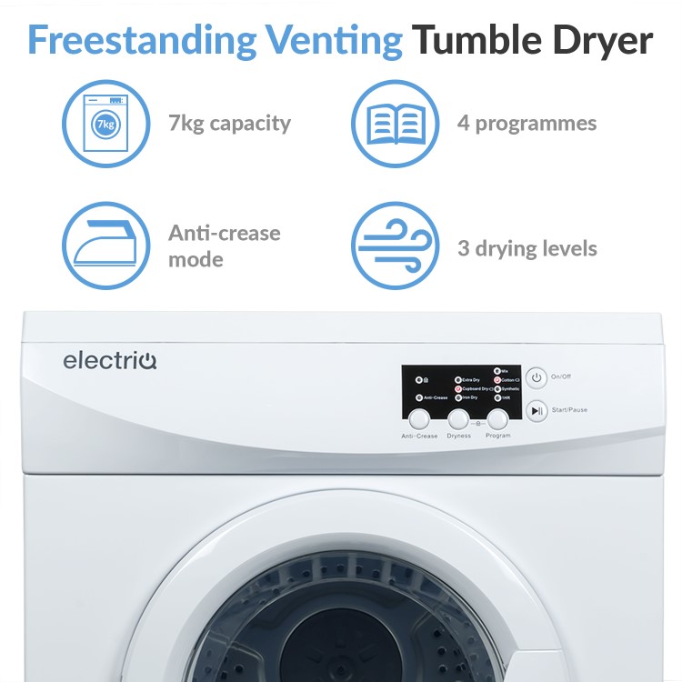 Refurbished electriQ EIQFSTD7 Freestanding Vented 7KG Tumble Dryer White