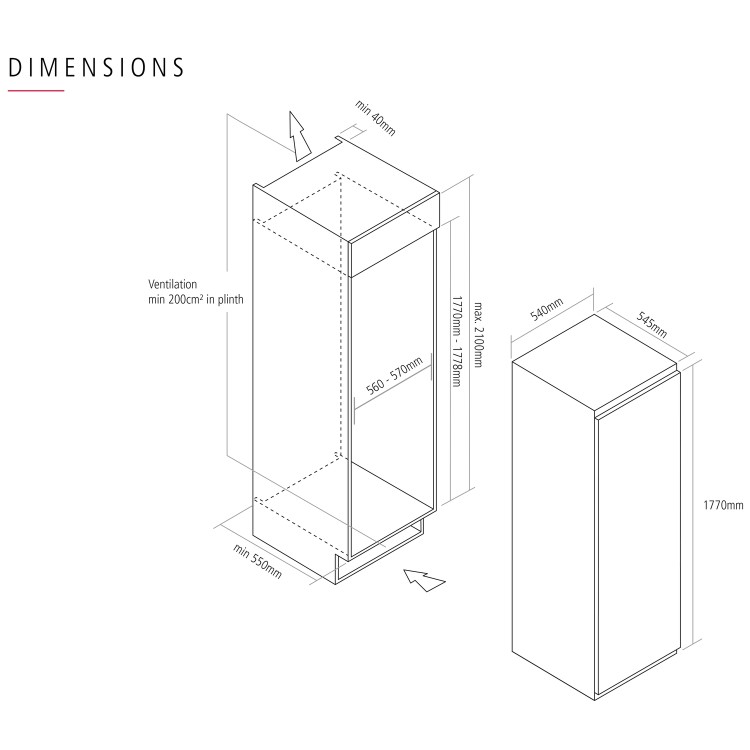 Refurbished Caple IL1800 Integrated 294 Litre In Column Larder Fridge