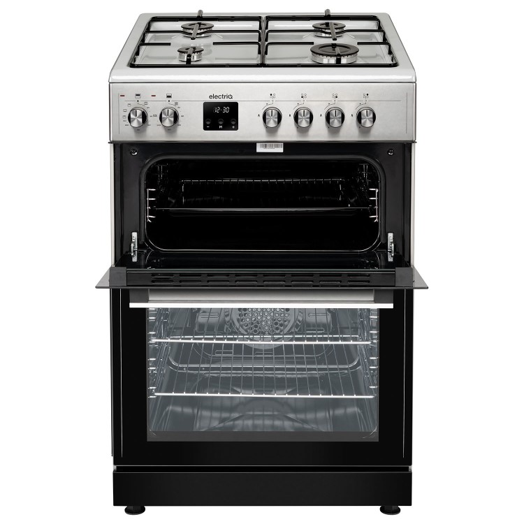 electriQ 60cm Dual Fuel Cooker with Double Oven - Silver