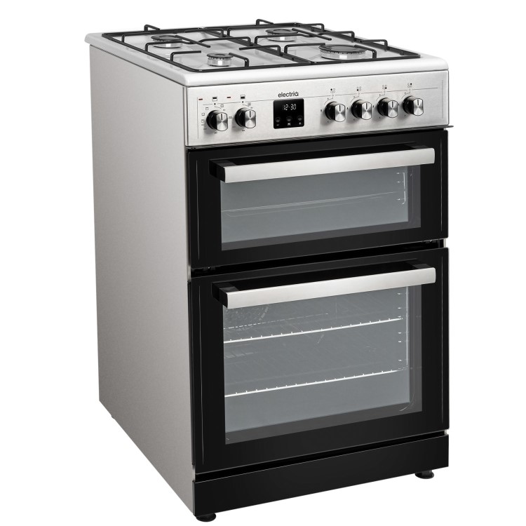 electriQ 60cm Dual Fuel Cooker with Double Oven - Silver