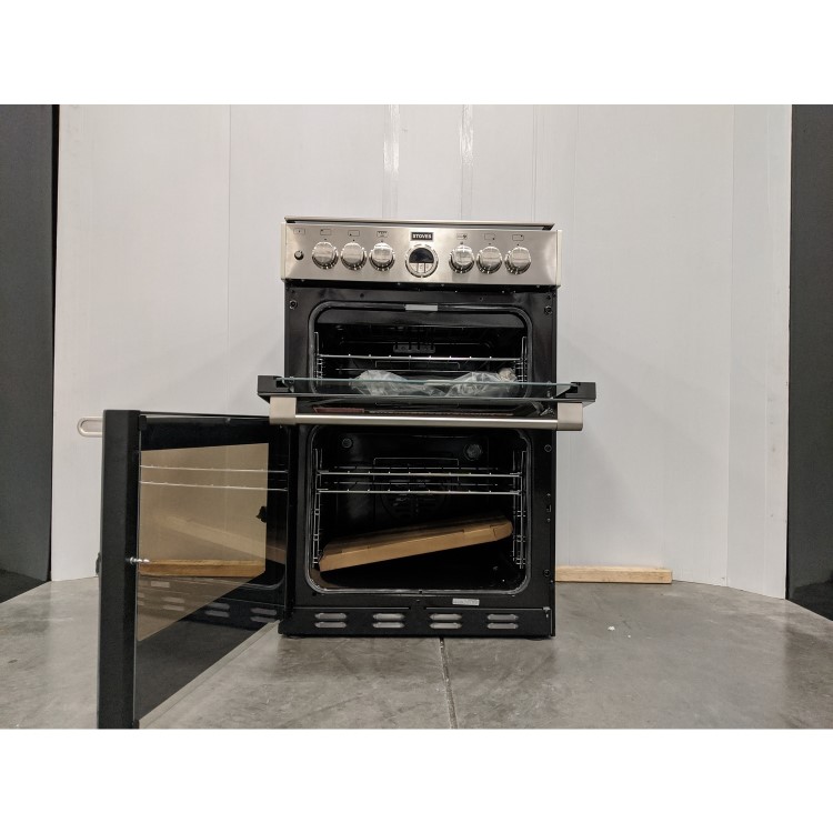 Refurbished Stoves Sterling 600DF 60cm Double Oven Dual Fuel Mini Range Cooker Stainless Steel
