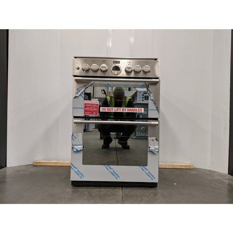 Refurbished Stoves Sterling 600DF 60cm Double Oven Dual Fuel Mini Range Cooker Stainless Steel