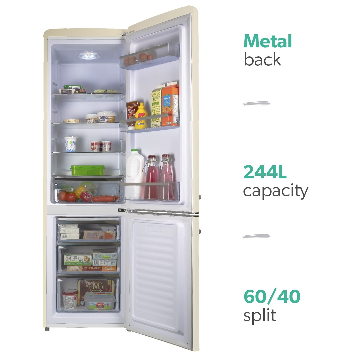 electriQ 60/40 Retro Freestanding Fridge Freezer Cream