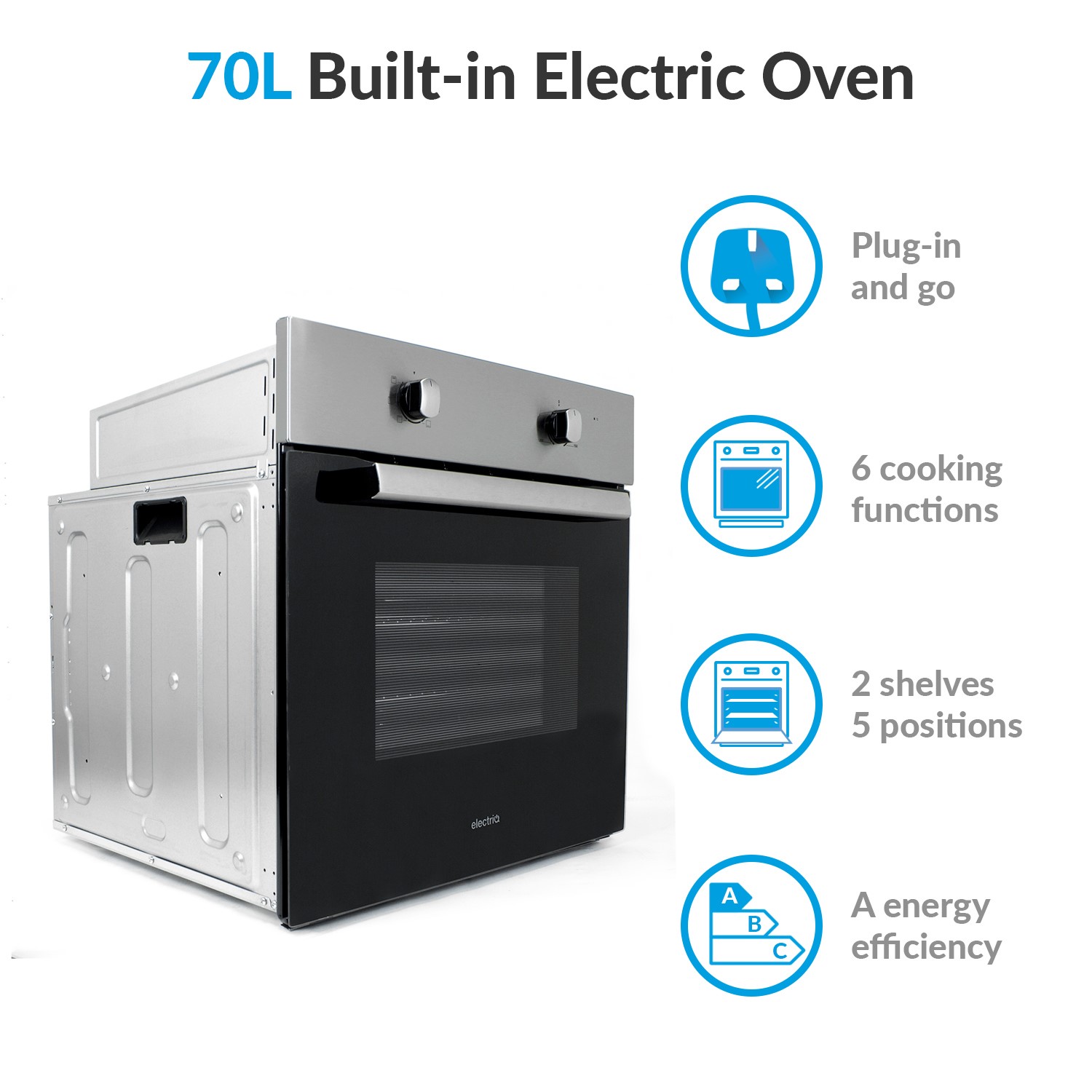 electriQ Plug In Electric Single Oven Stainless Steel EQOVENM1