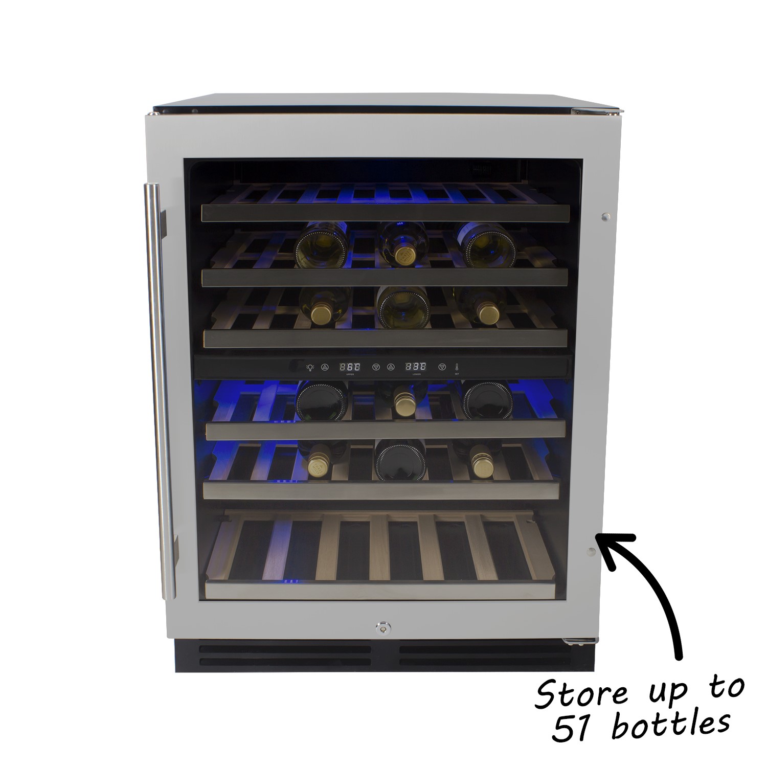 electriQ 51 Bottle Wine Full Range Dual Zone Wine Cooler Stainless