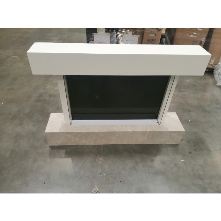 GRADE A2 - White & Beige Concrete Effect Freestanding Smart Electric Fireplace - AmberGlo