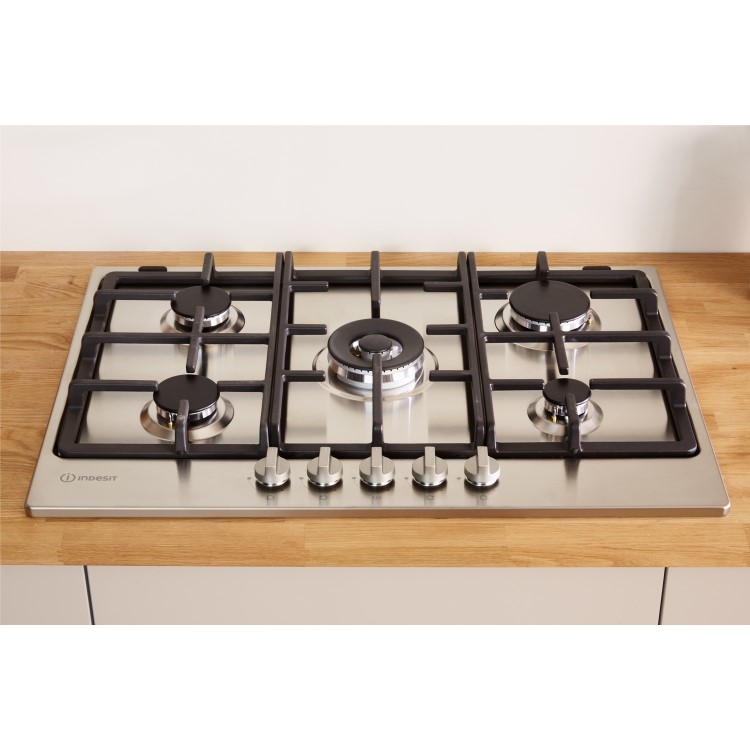 Indesit THP751WIX Five Burner 75cm Gas Hob - Stainless Steel