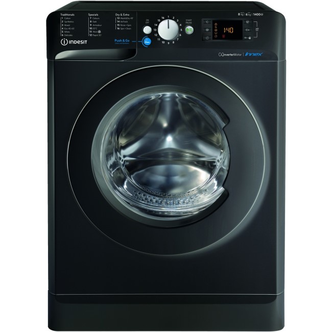 Refurbished Indesit BDE861483XKUKN Freestanding 8/6KG 1400 Spin Washer Dryer Black