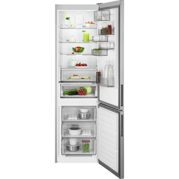 GRADE A2 - AEG RCB636E4MX CustomFlex TwinTech Freestanding Fridge Freezer - Grey With Antifingerprint Stainless Steel Doors
