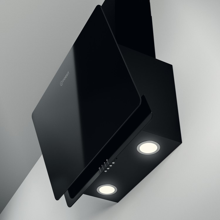 Indesit IHVP65FLMK 60cm Angled Chimney Cooker Hood - Black