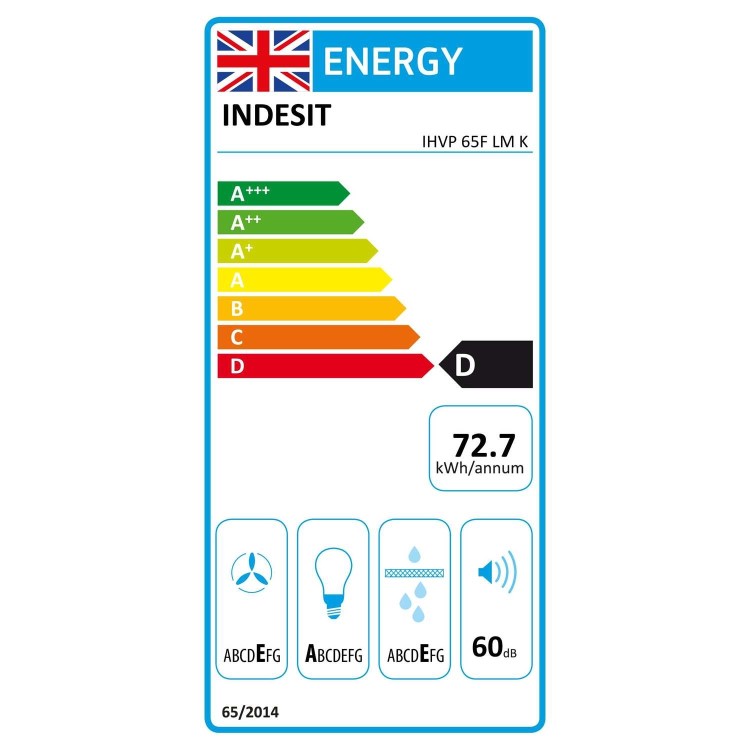 Indesit IHVP65FLMK 60cm Angled Chimney Cooker Hood - Black