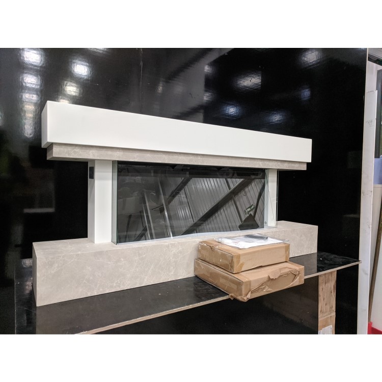 GRADE A2 - White and Beige Concrete Effect Wall Mounted Alexa Electric Fireplace - Amberglo