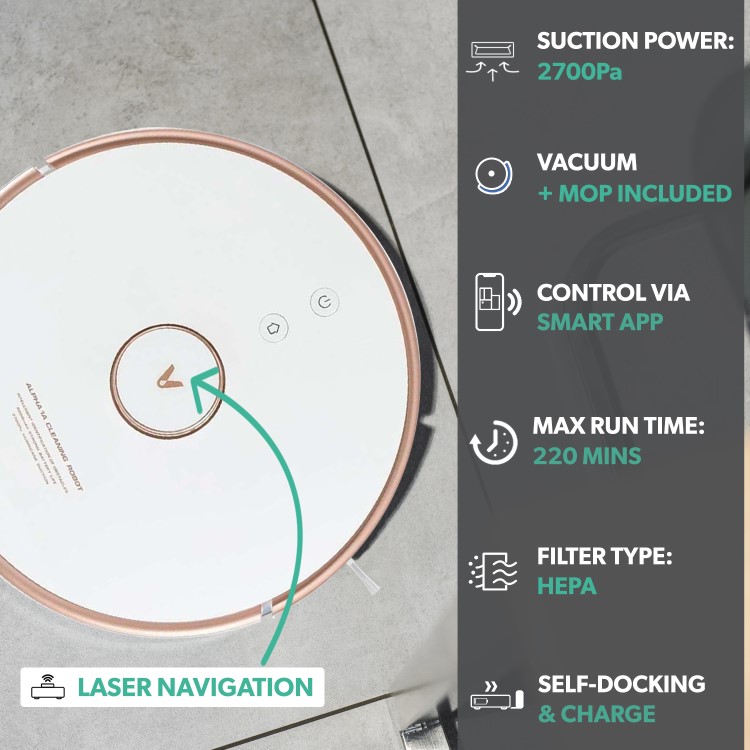 GRADE A3 - Viomi S9 Robot Vacuum Cleaner and Mop - Self-Emptying - 2700Pa Suction - White