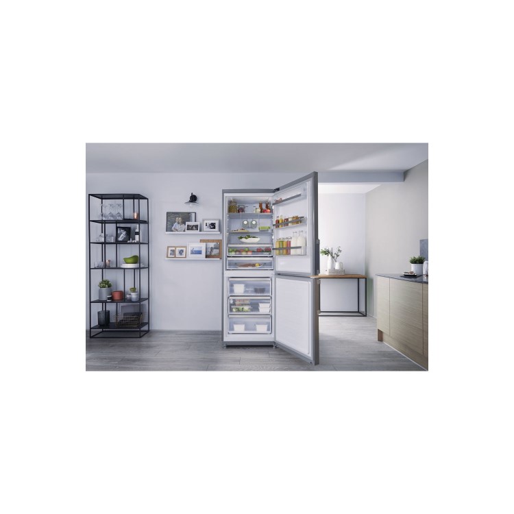 GRADE A2 - Hotpoint NFFUD191X Day 1 302L 195x70cm Freestanding Fridge Freezer - Stainless Steel