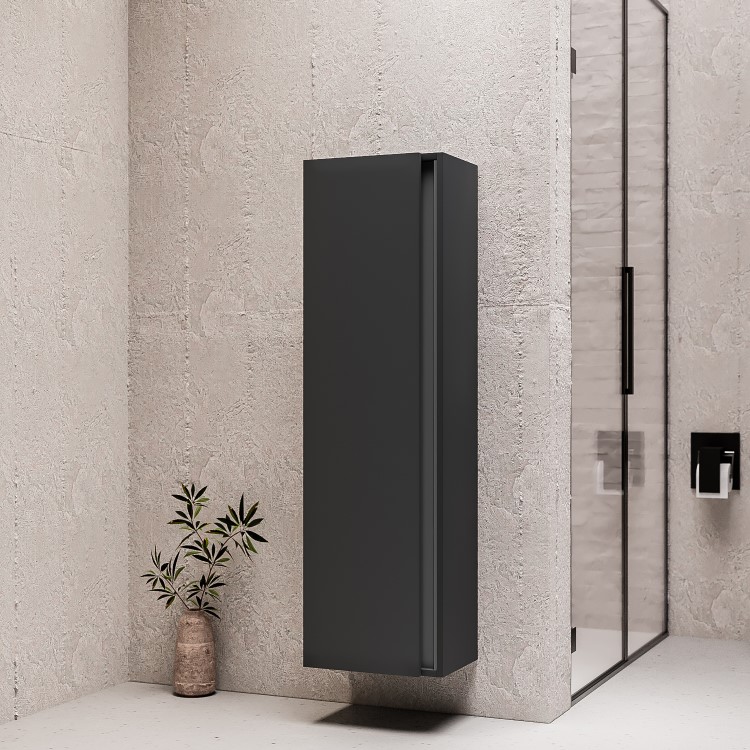 GRADE A2 - Grey Wall Mounted Tall Bathroom Cabinet 400mm - Roxbi