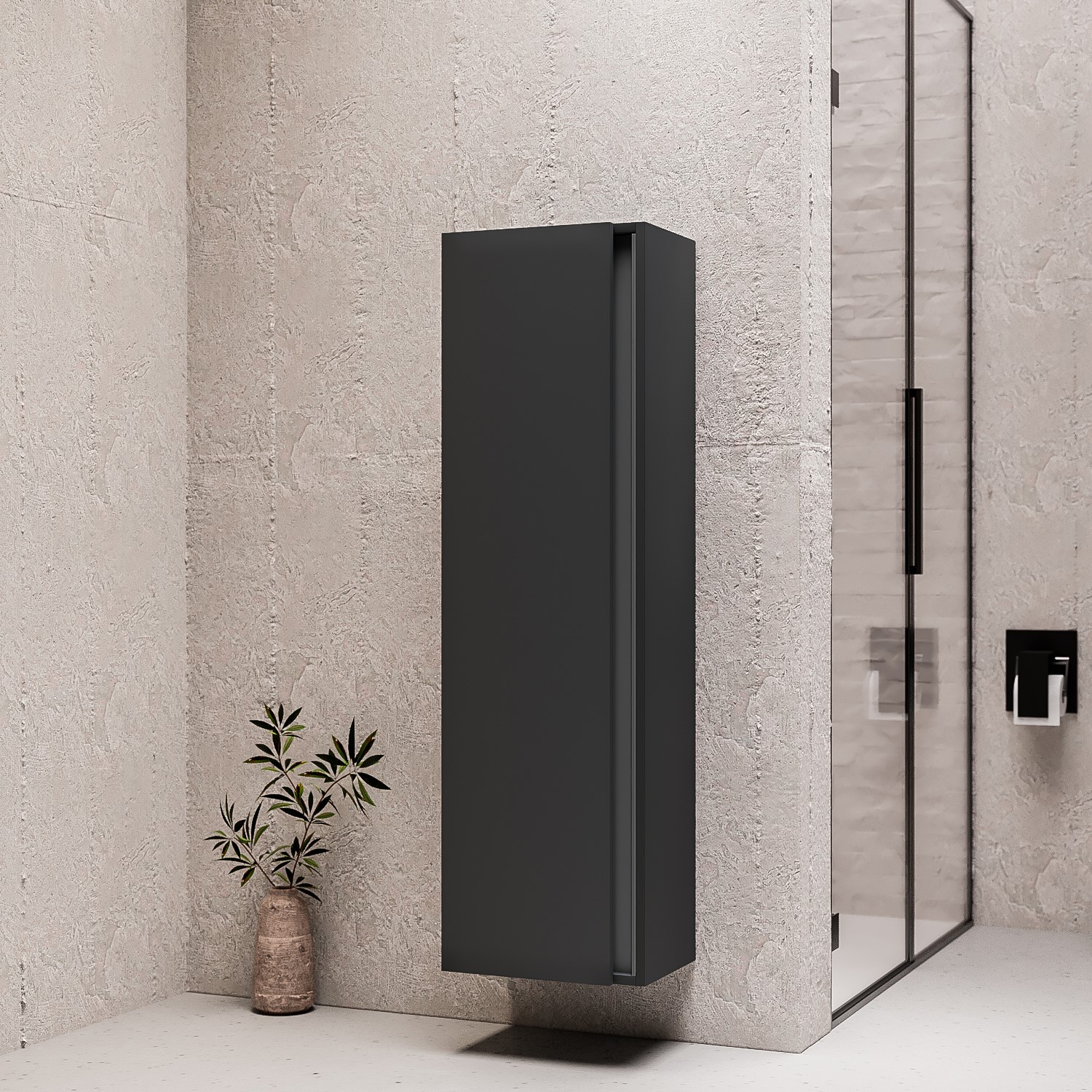 Grey Wall Mounted Tall Bathroom Cabinet 400mm - Roxbi