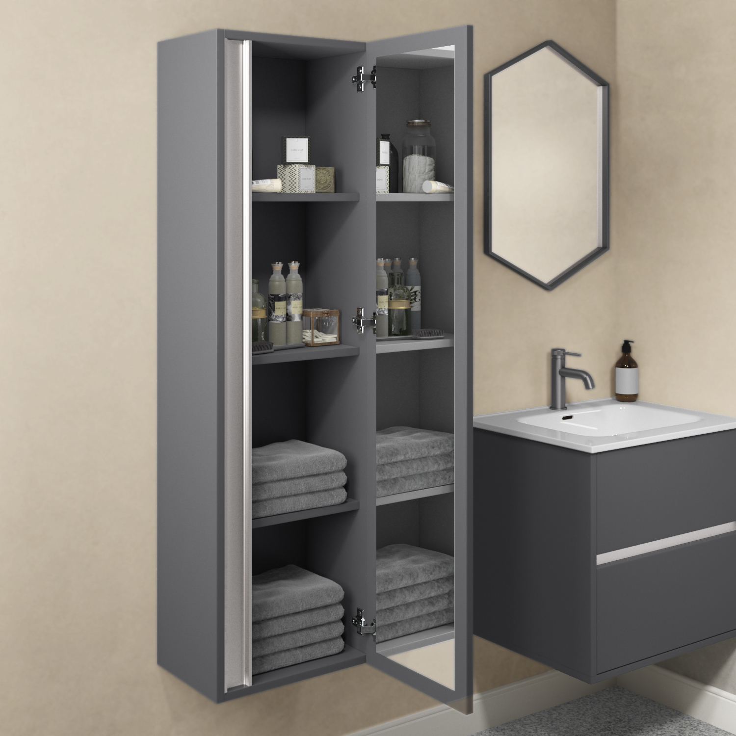 Tall bathroom wall discount cabinets