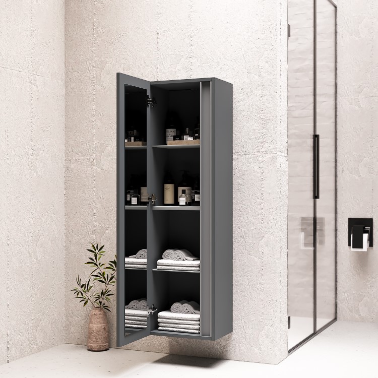 GRADE A2 - Grey Wall Mounted Tall Bathroom Cabinet 400mm - Roxbi