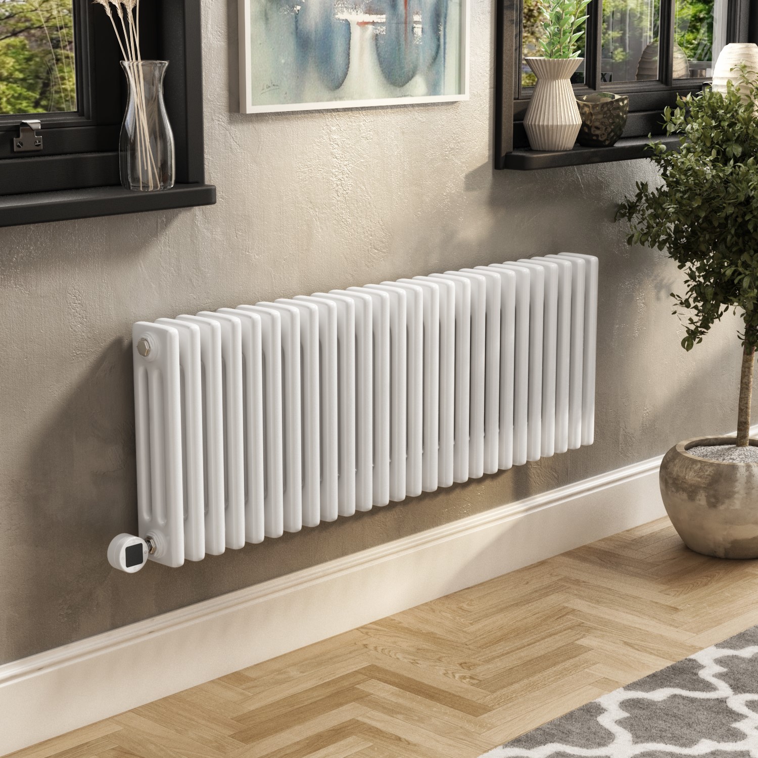 Horizontal Column Smart Electric Radiator Wi Fi Thermostat 1200W H400xW1190mm Bathroom Safe