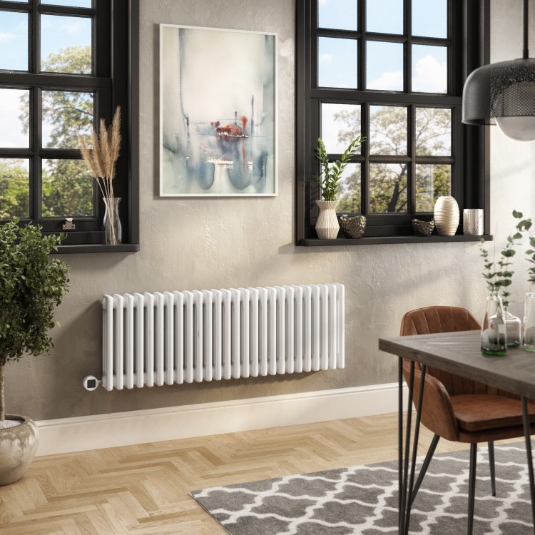 Refurbished White Horizontal Column Smart Electric Radiator with Wi-Fi Thermostat - 1.2kW - H400xW1190mm - Bathroom Safe