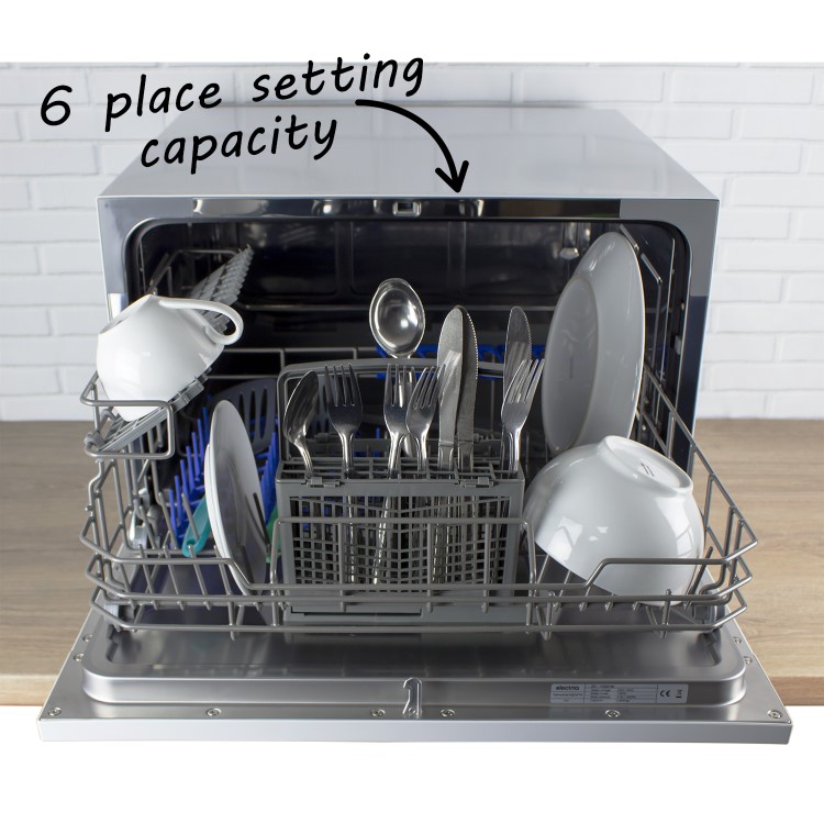 GRADE A2 - electriQ 6 Place Freestanding Compact Table Top Dishwasher - Silver